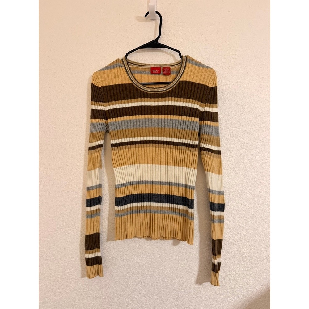 Vintage Mossimo XL Ribbed Knit Striped Sweater MustardBrown Y2K Monochrome Retro